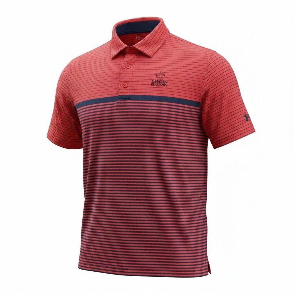 Under Armour Troon North AZ Golf Performance Polo Shirt Orange Striped Mens L